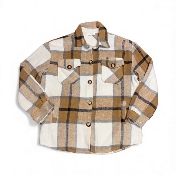 Indie Collection Jackets & Blazers - Women's Tan Flannel Plaid Shacket Jacket size Medium